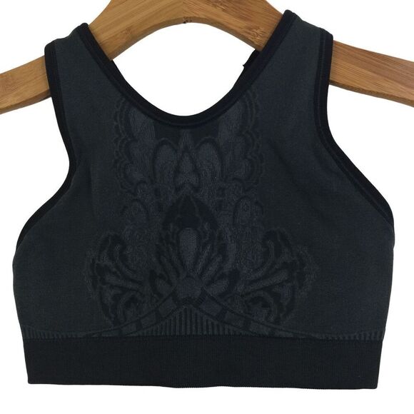 NUX Womens Elizabeth Floral Seamless Racerback Sports Bra Gray Black Size Small - Picture 1 of 6